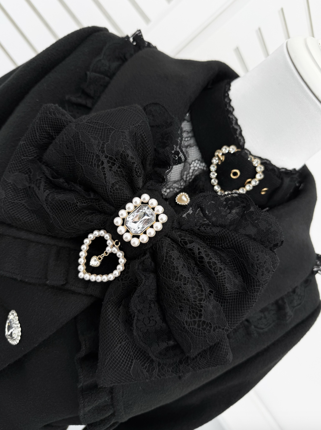 Fluffy Trim Ryousangata Winter Coat, Rhinestone Accents 44200:800825