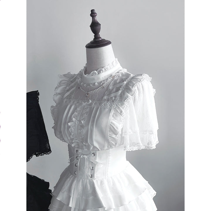 Jirai Kei Pearl Necklace Blouse & Lace-up Cake Skirt Set (L M S) 43019:762196