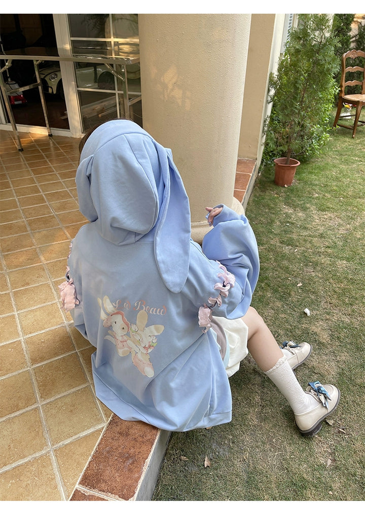 Pastel Oversized Hoodie Blue Apricot Bunny Ears Sweatershirt 22656:344306 22656:344306