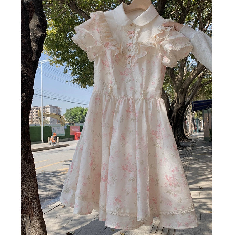 Cottagecore Dress Peter Pan Collar Dress Lace Floral Dress 36406:561972