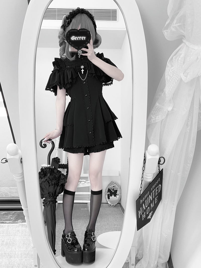 Cape Style Jirai Kei Dress, Cross Pendant 43685:782935