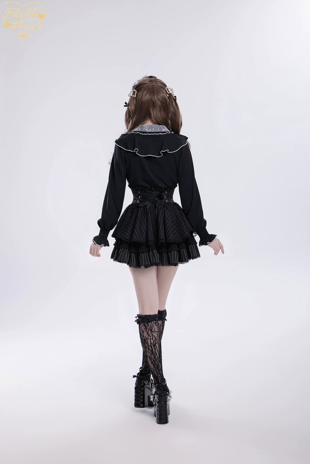 Jirai Kei Long-Sleeved Shirt, Ruffled Collar 45128:835567