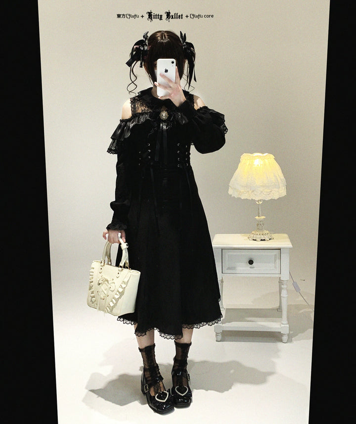 Elegant Long Open-Shoulder Dress, Subtle Floral Pattern 44473:809612