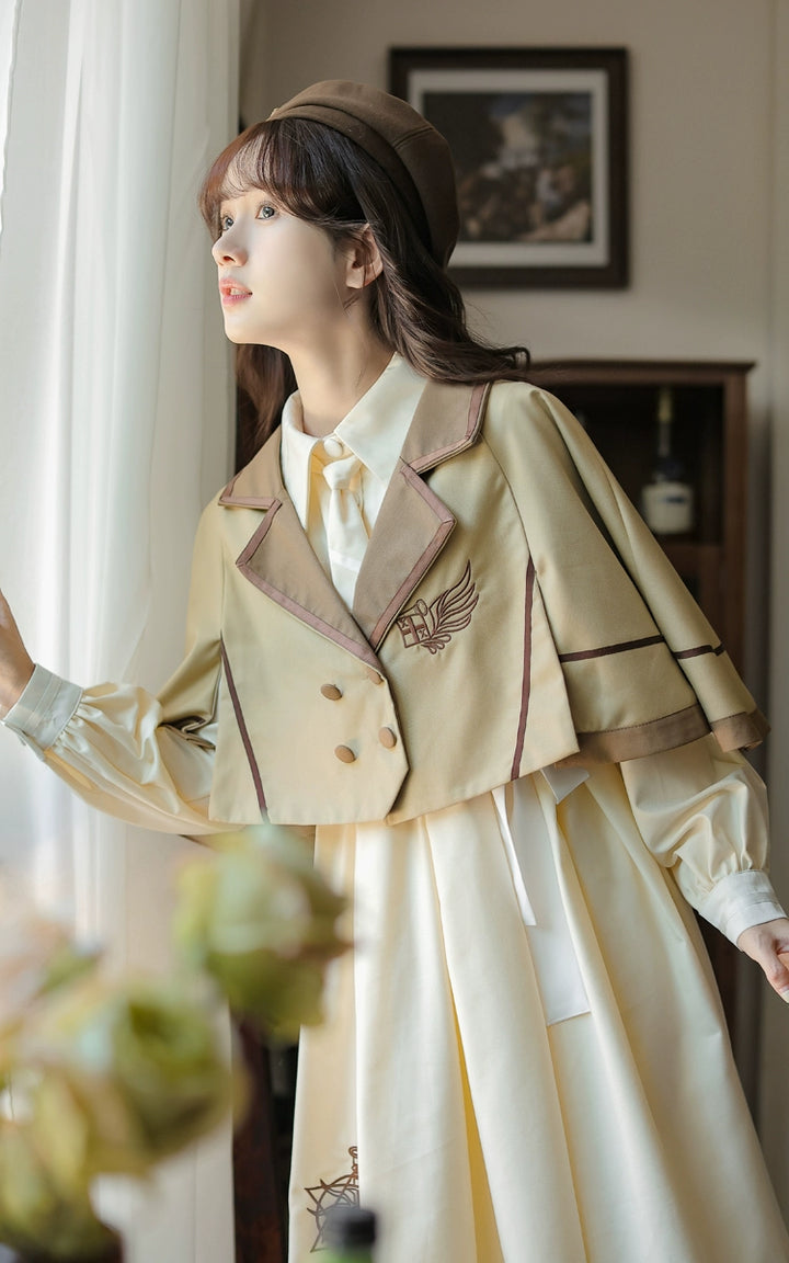Preppy JK Uniform Dress A-line Princess Dress With Cape Multicolor (L M S XL) 42437:761046