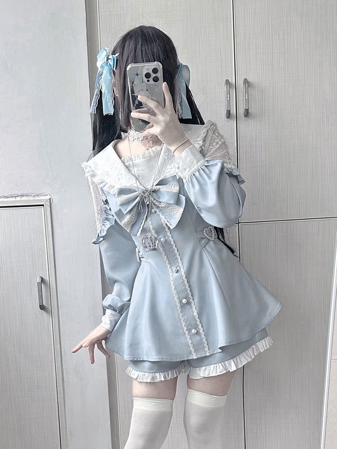 Jirai Kei Dress Set Sailor Collar Long-sleeved Dress 34502:462006