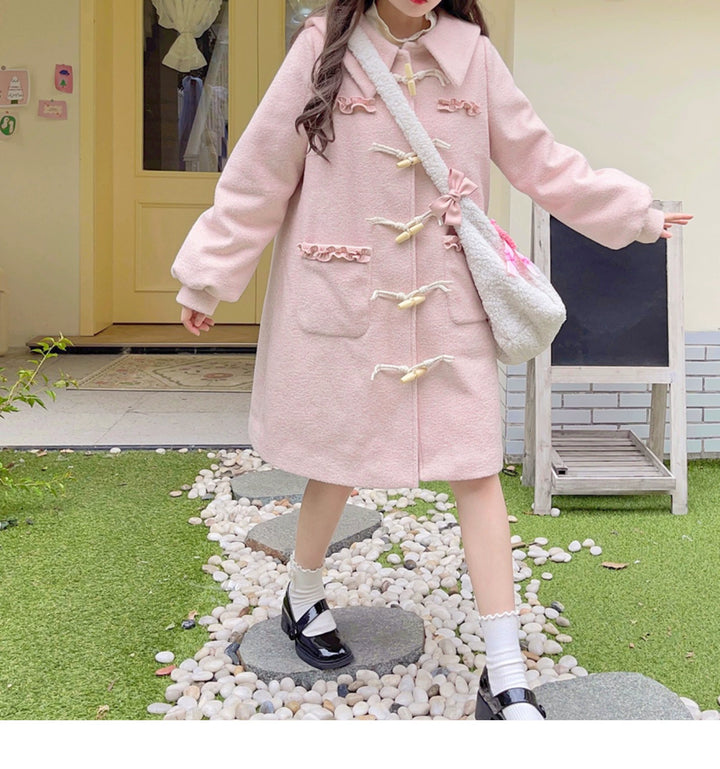 Kawaii Pink Yellow Beige Coat With Cow Horn Button 29450:347698 29450:347698