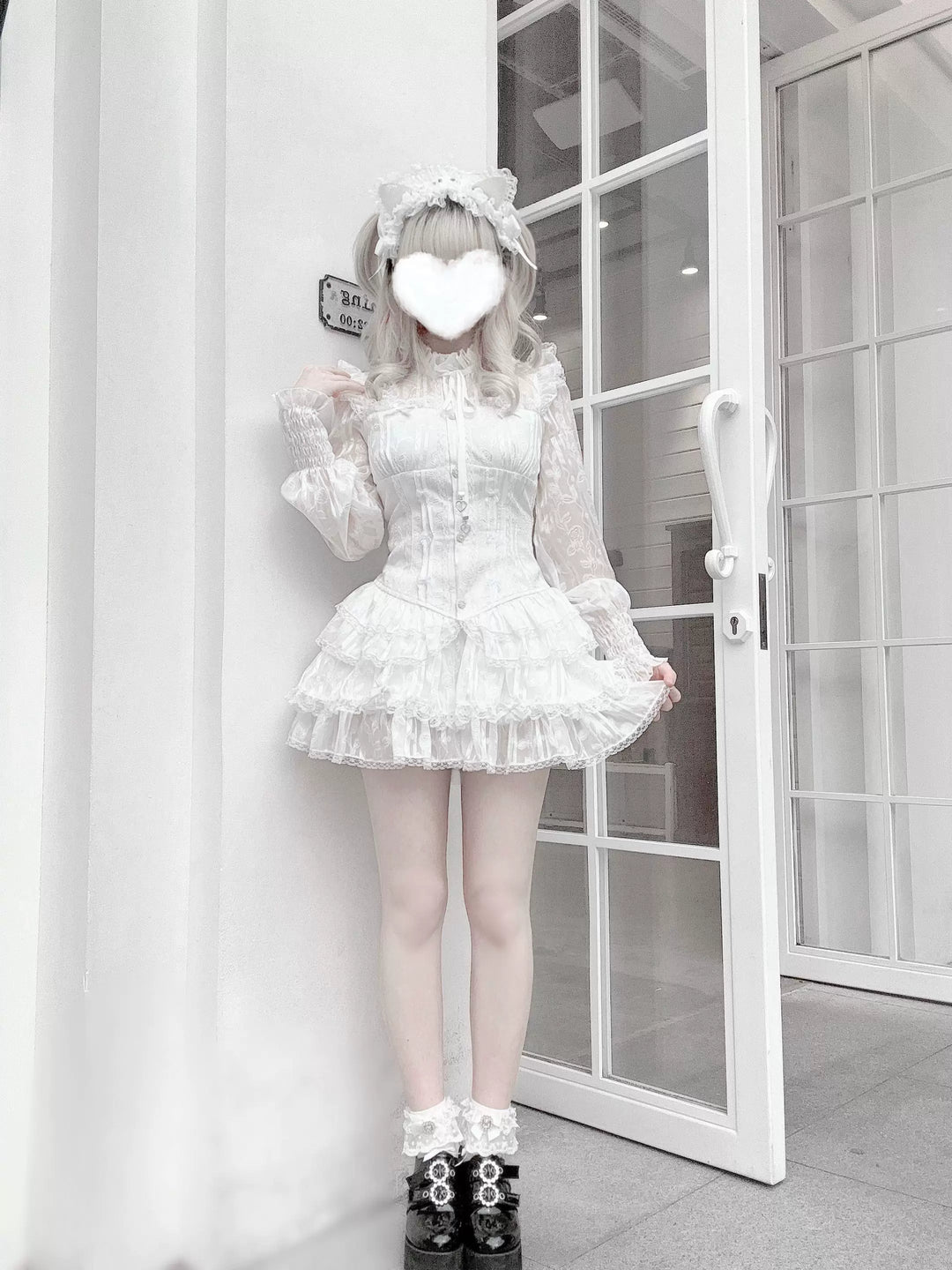 Jirai Kei Blouse & Bloomers Set, Ruffled Stand Collar 44959:831573