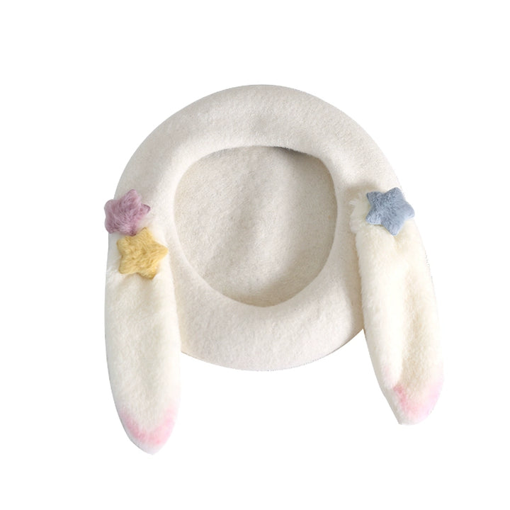 Lolita Japanese Sweet Bunny Ears Knit Painter White Hat 28932:344758 28932:344758