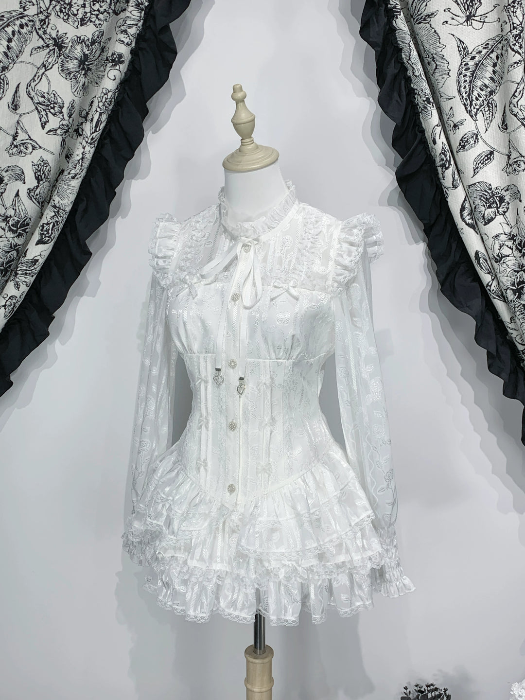 Jirai Kei Blouse & Bloomers Set, Ruffled Stand Collar (L M S XL) 44959:831572