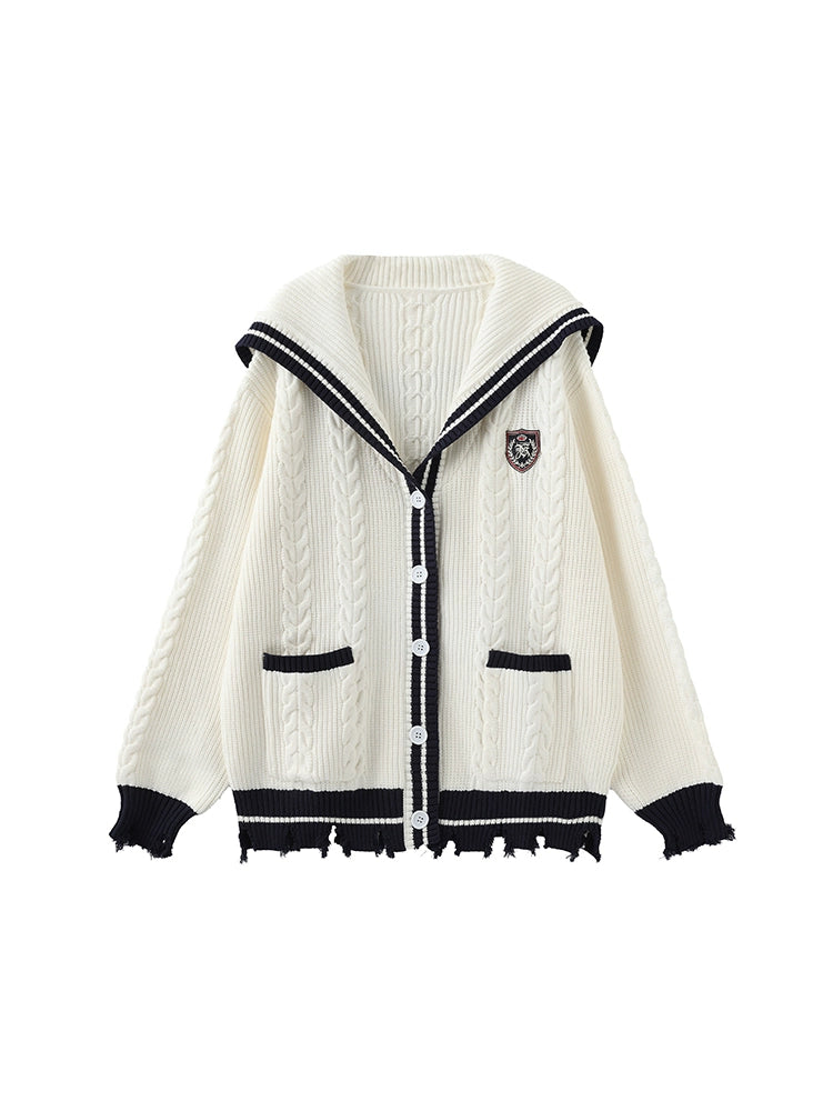 Preppy Cardigan Sailor Collar Sweater Embroidery Coat 40930:680516