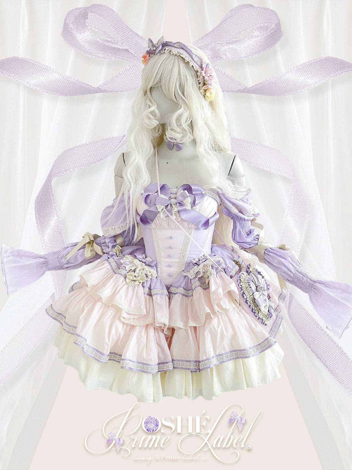 Lolita Dress Set Sweet Violet Pink Puffy Dress Corset Dress 36388:554612