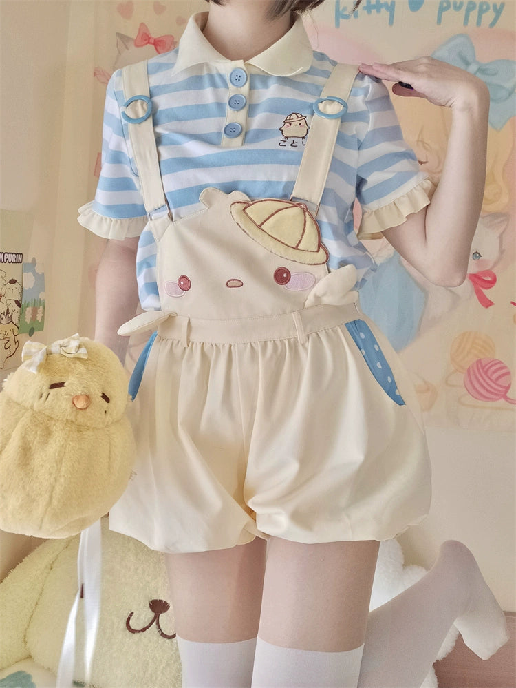 Yellow Suspender Shorts Blue Striped T-shirt 31734:366540 31734:366540