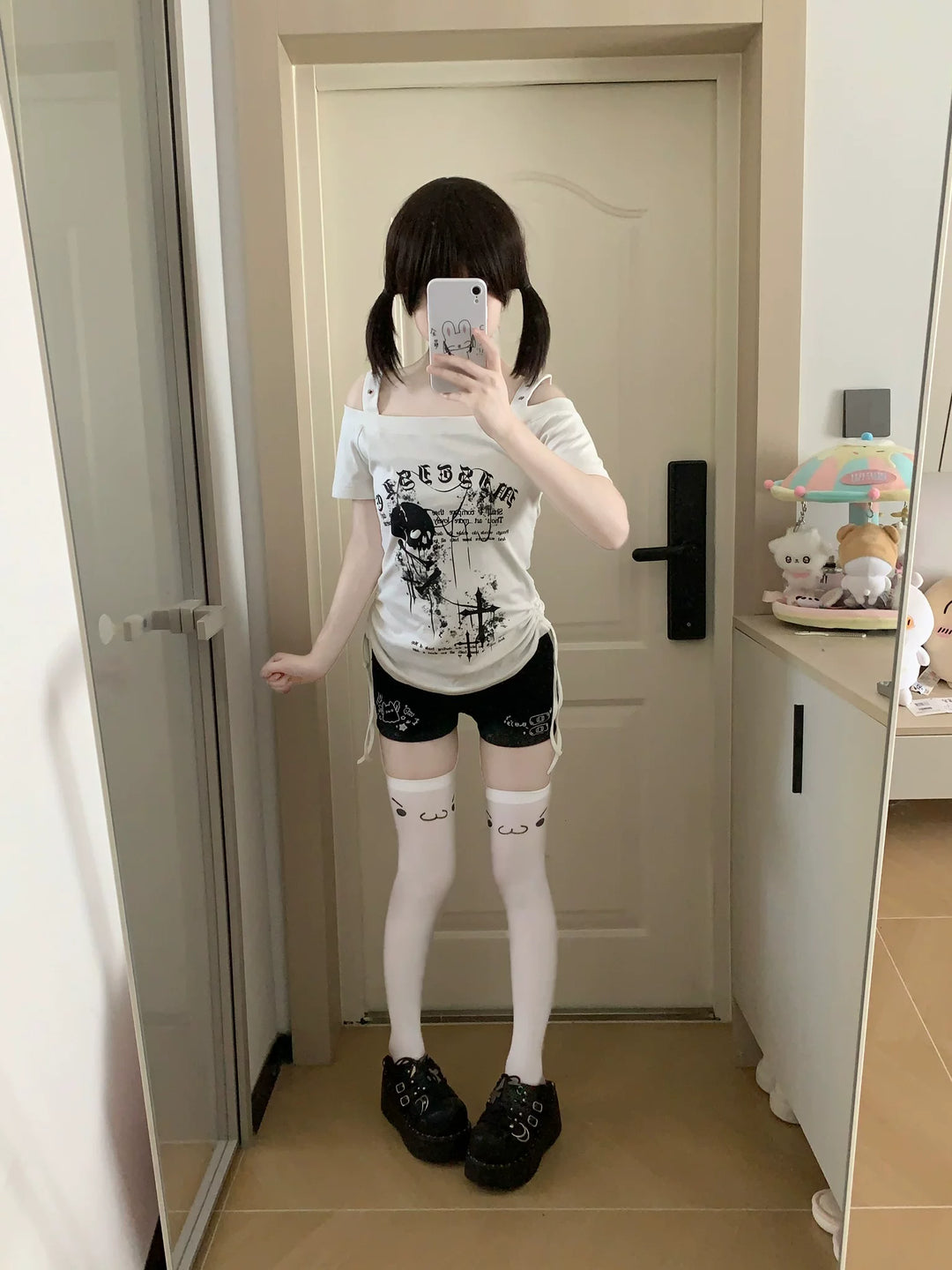 Subculture Skull Printed T-Shirt, Side Drawstring 45643:858233