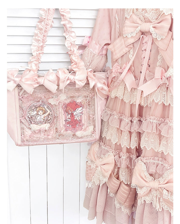 Elegant Satin Ita Bag, Rose-Inspired Ribbon & Clear Window 43230:773268