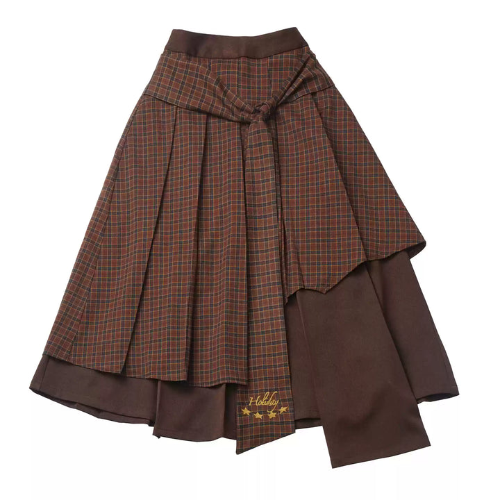 Preppy Outfit Set Fake Two-Piece Sweatshirt Pleated Skirt Set (L M S) 41116:696428