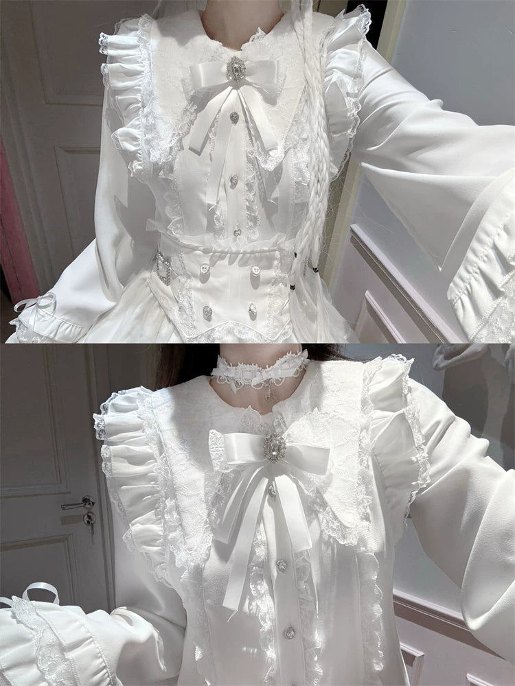 Jirai Kei Lace Blouse, High-Waist Tiered Skirt (2XL L M S XL) 44525:823074