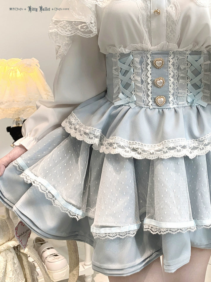 Ryousangata High-waist Skirt, Tiered Hem 44003:792862