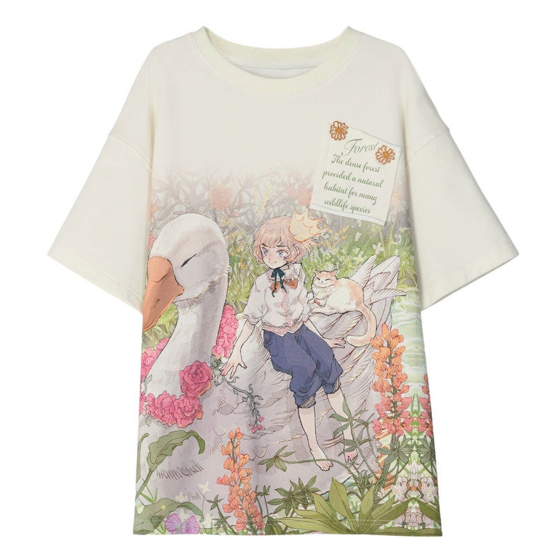 Mori Kei T-shirt Fairy Kei Top Fairytale Print T-shirt (L M S) 36232:525258