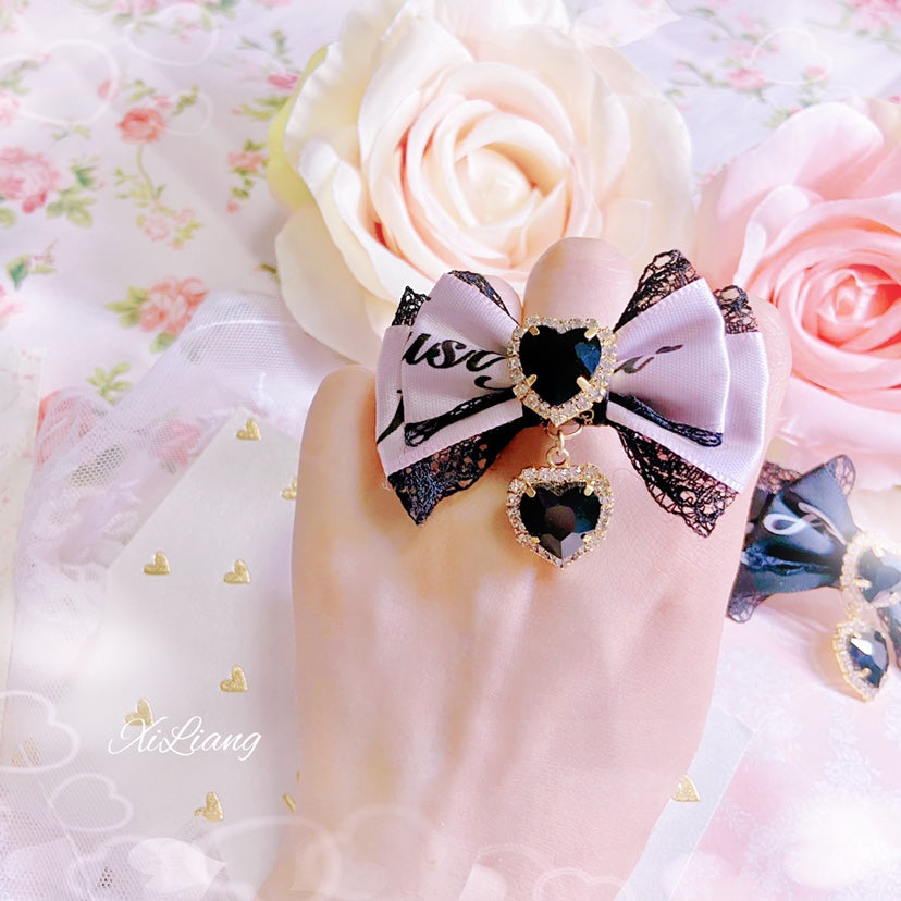 Jirai Kei Hairpins Black Pink Bow Ring Necklace Choker 28910:358384