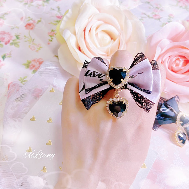 Jirai Kei Hairpins Ryousangata Black Lace Bow Necklace 28910:358384