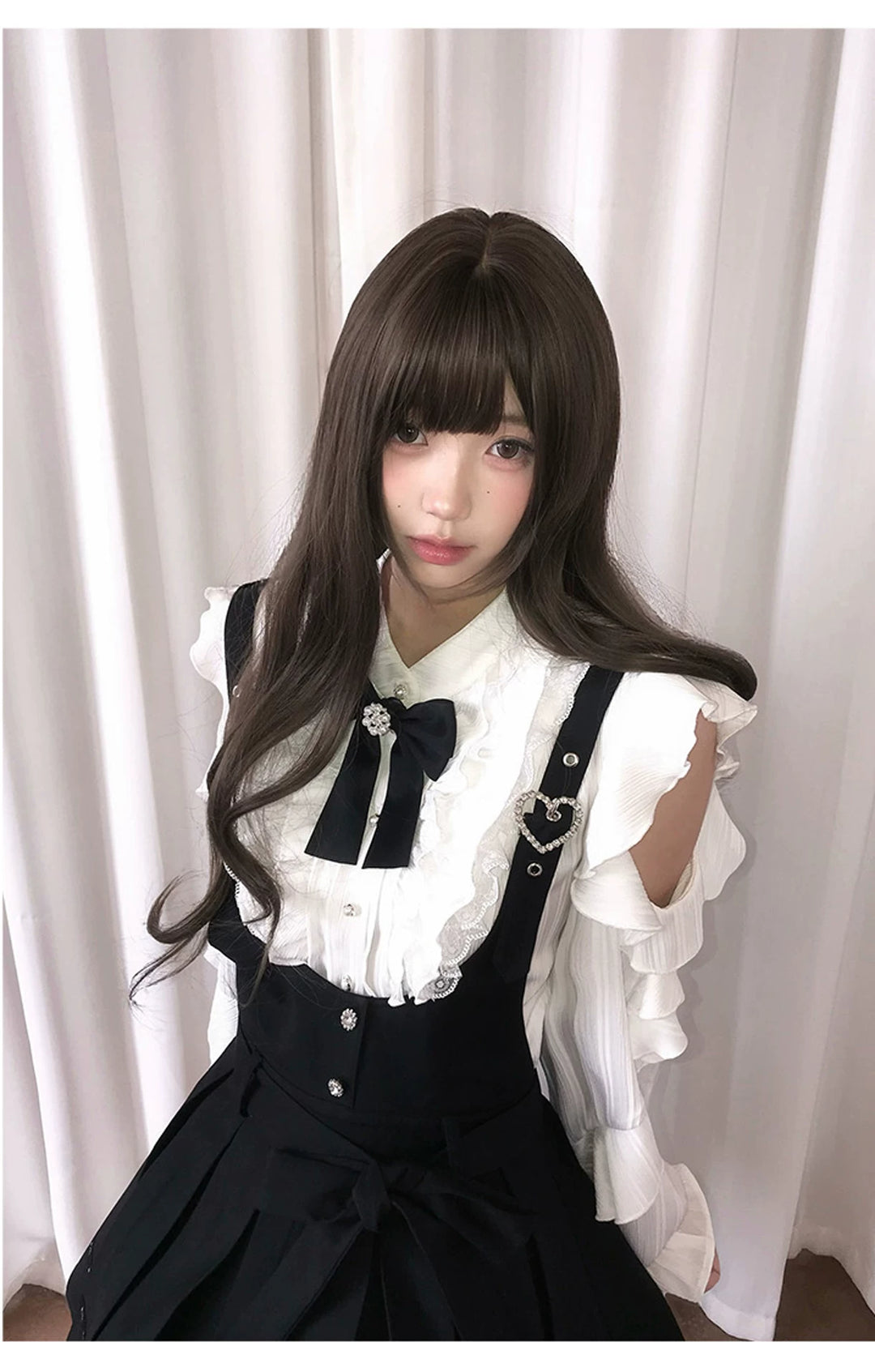 Jirai Kei Suspender Skirt, Open-Shoulder Shirt 45100:835049