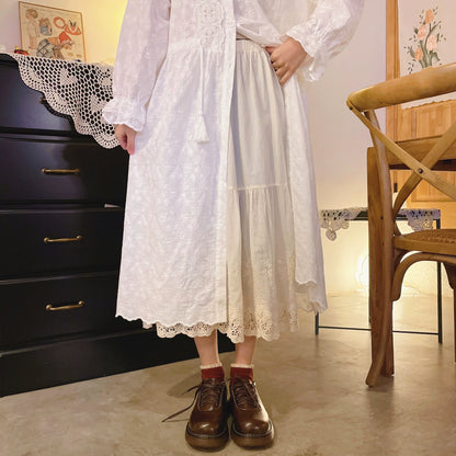 Mori Kei Underskirt Cotton Hollow Lace Spliced Skirt 36220:524628