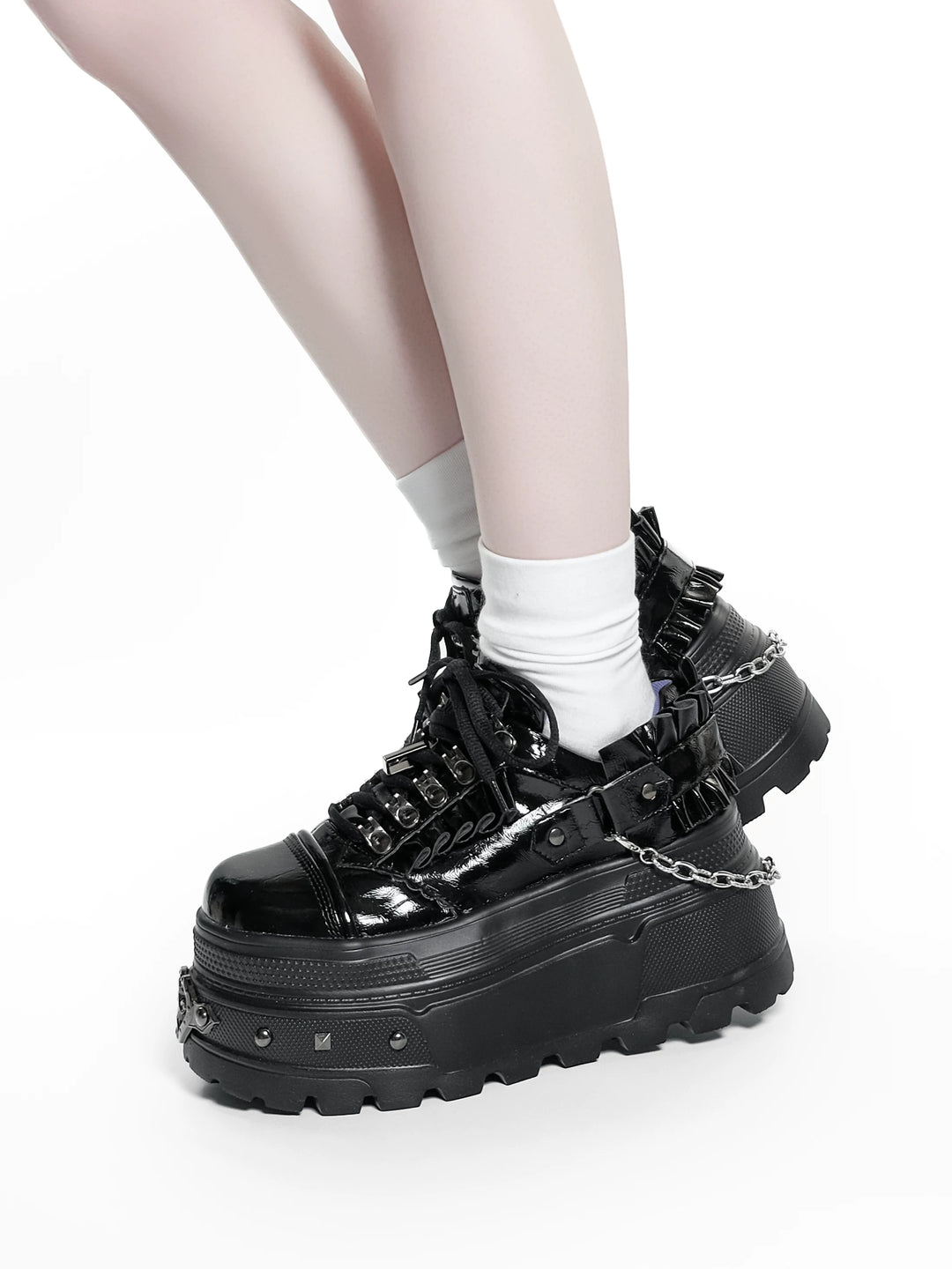 Punk Platform Shoes, Cross Accent & Detachable Heel Chains 45950:872300