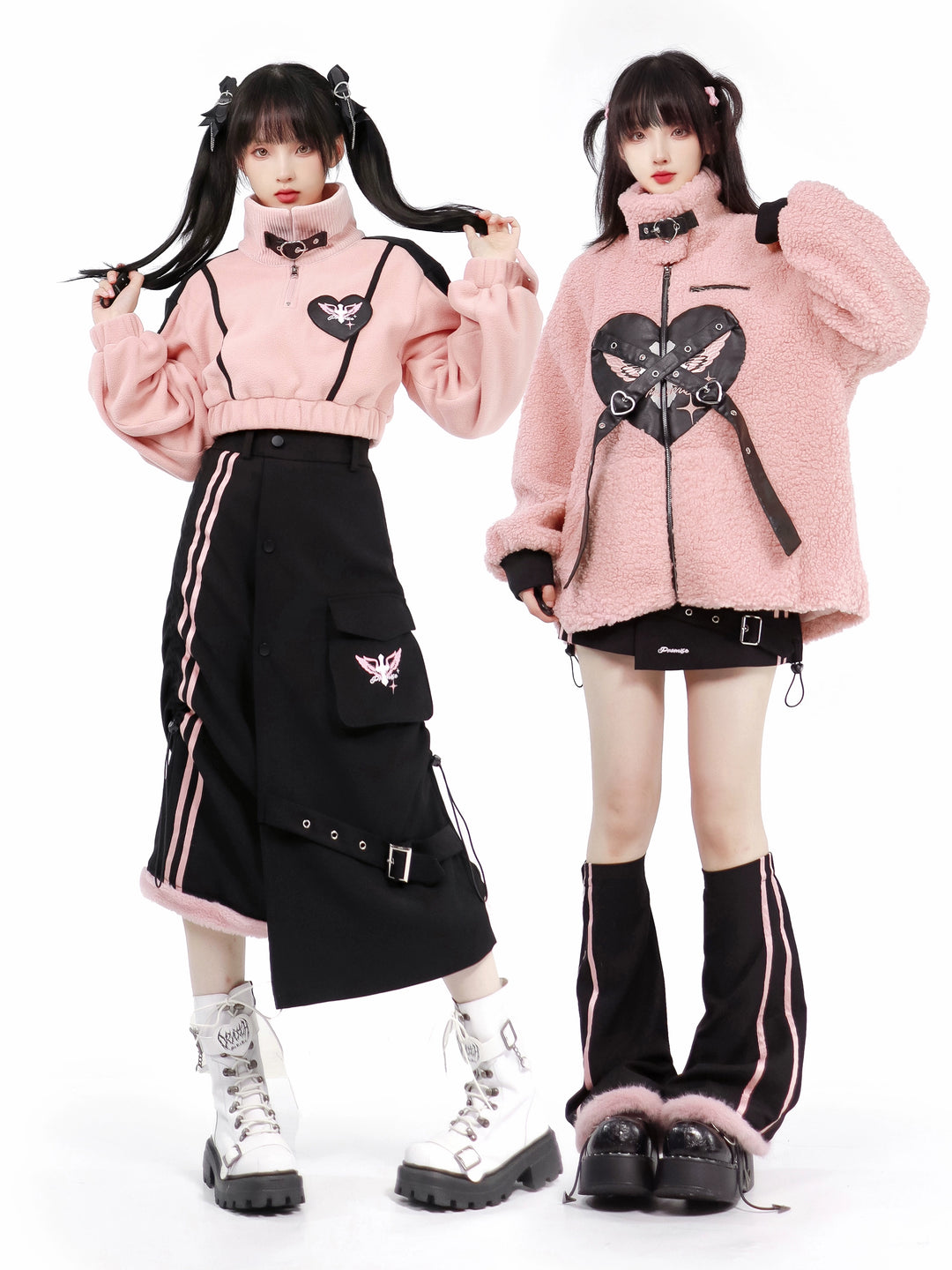 Subculture Outfit Set Biker Plush Jacket And Skirt Set 40240:664124