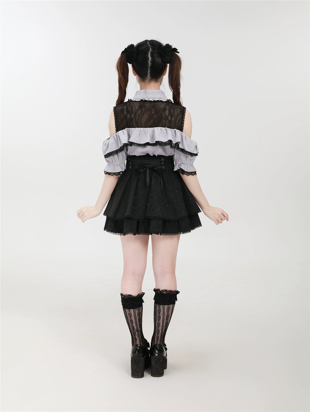 Jirai Kei Shirt with Bust Flounce Hem/Hidden Button 43035:762524