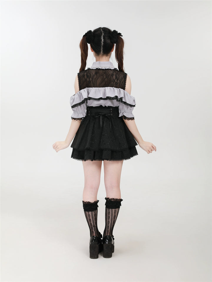Jirai Kei Shirt with Bust Flounce Hem/Hidden Button 43035:762524