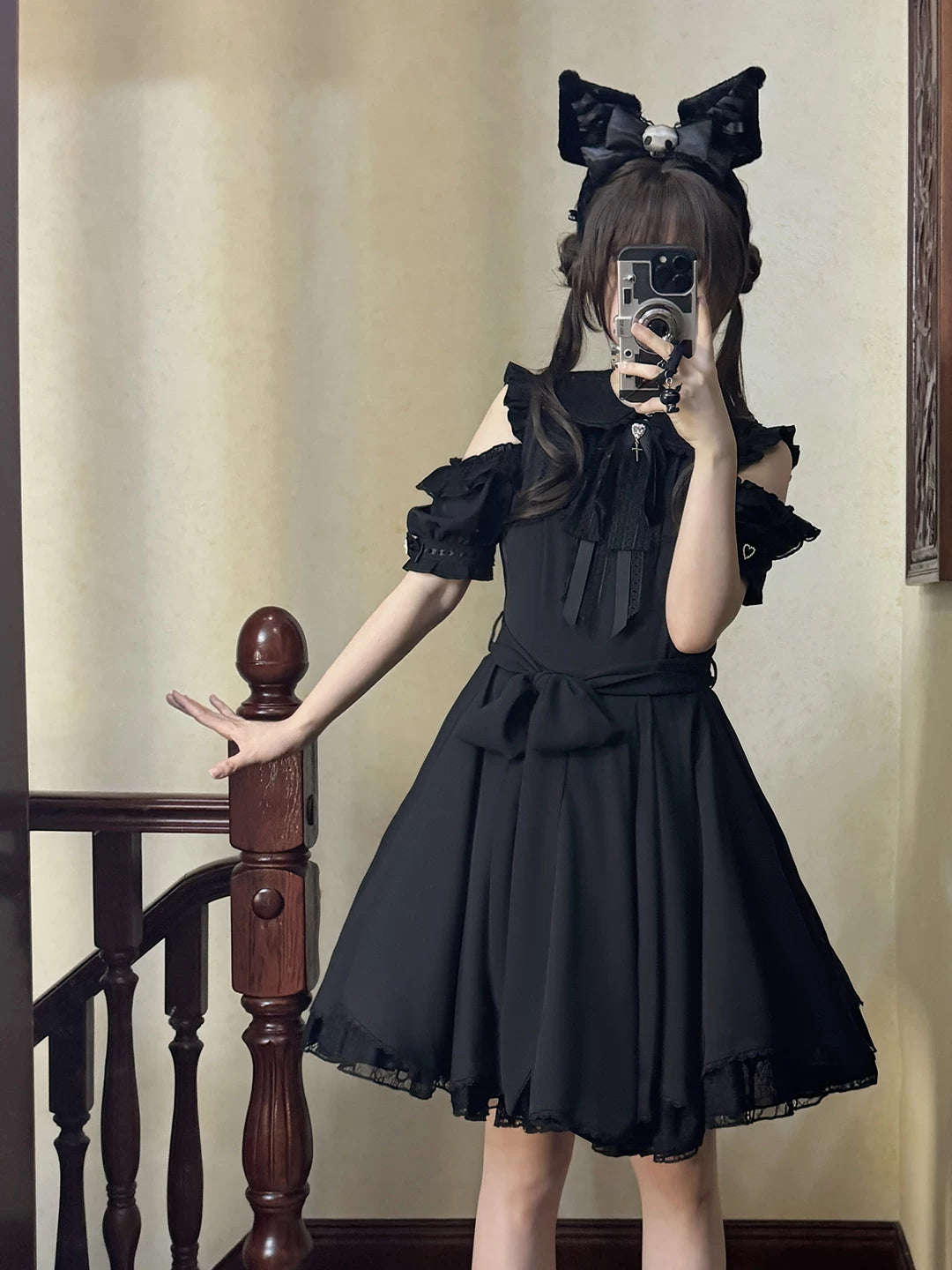 Seiso Kei Solid Lace Dress, Open Shoulder 45634:857911