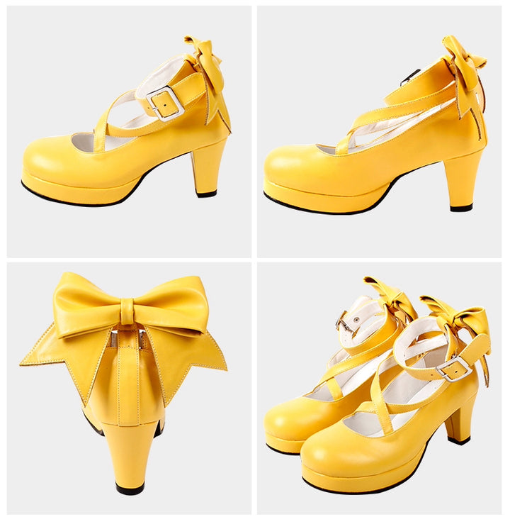 Lolita Shoes Round Toe High Heels With Bow Ties Multicolor 31800:369878 31800:369878