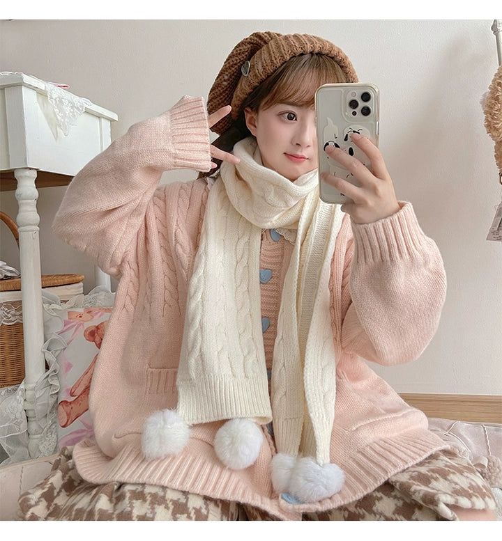 Kawaii Scarf Knitted Neck Warmer With Cute Ball 39340:620206