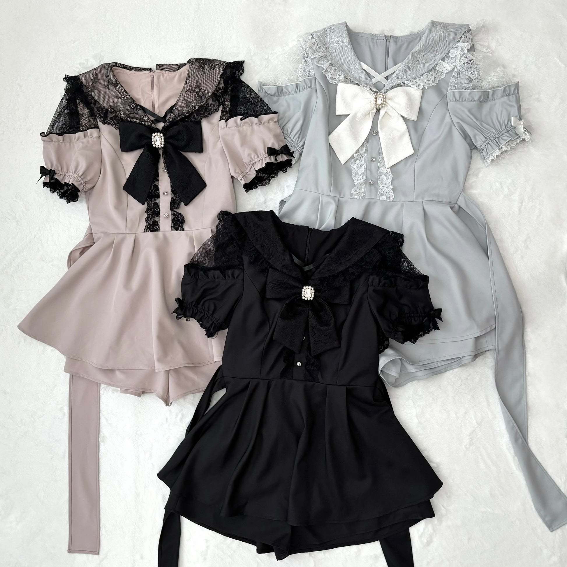 Jirai Kei Dress Set Short Sleeve Lace Dress And Shorts 37652:567810