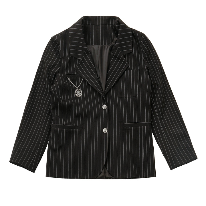 Black Striped Blazer Skirt with White Shirt Set (L M S) 29366:355388 (L M S) 29366:355388