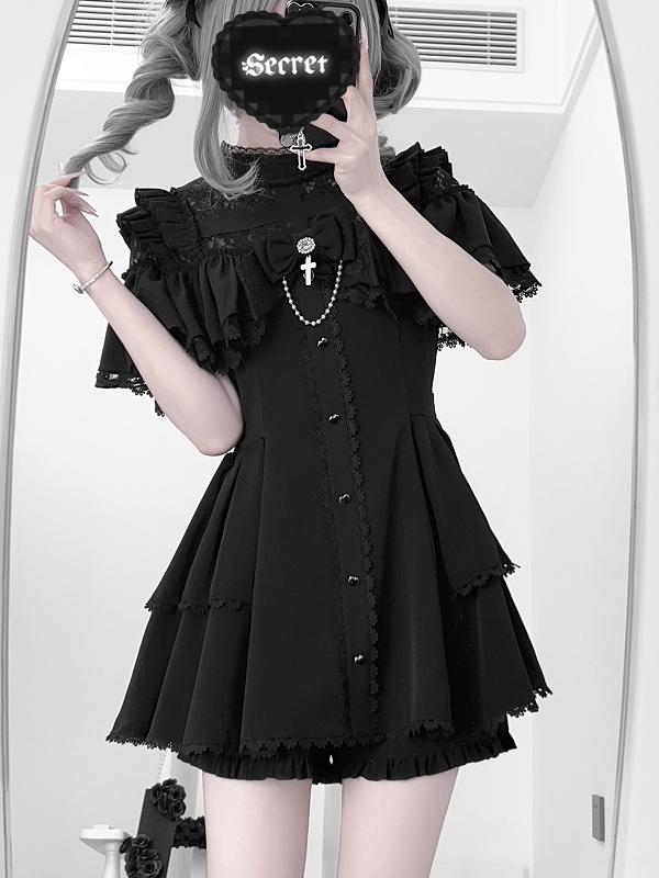 Cape Style Jirai Kei Dress, Cross Pendant (2XL L M S XL) 43685:782931