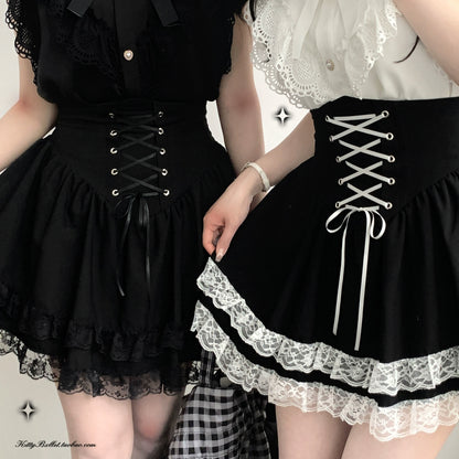 Jirai Kei Skirt High Waist Skirt Lace Up Skirt 36776:540118