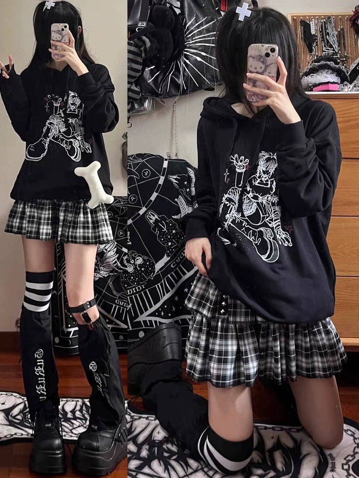 Yami Kawaii White Black Unisex Hoodie Oversize 29236:341350 29236:341350