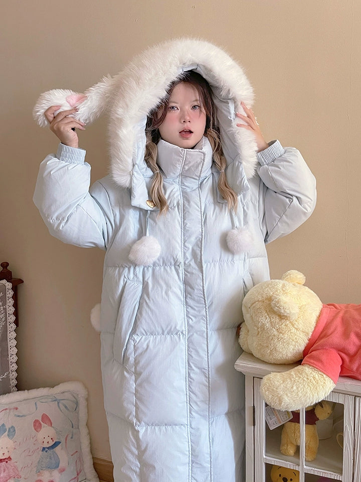 Kawaii Winter Coat Rabbit Ear Hooded Long Down Jacket 40340:665540