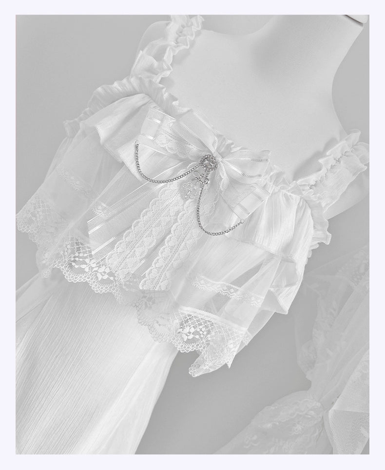 Solid White Jirai Kei Dress With Bust Sheer Overlay 43299:772979