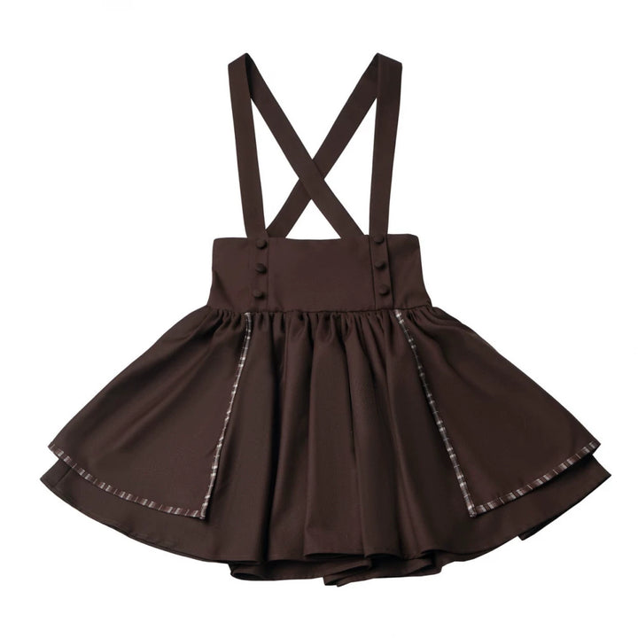 Academia Bubble Sleeve Blouse, Elastic Waist Suspender Skirt (L M S) 45875:866365