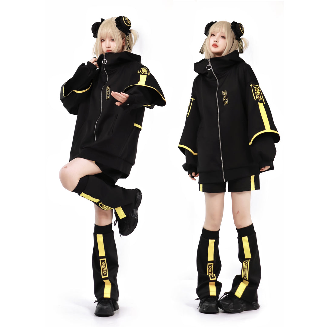 Plus Size Jirai Kei Coat Black Phosphorescent Sports Jacket 29698:358470