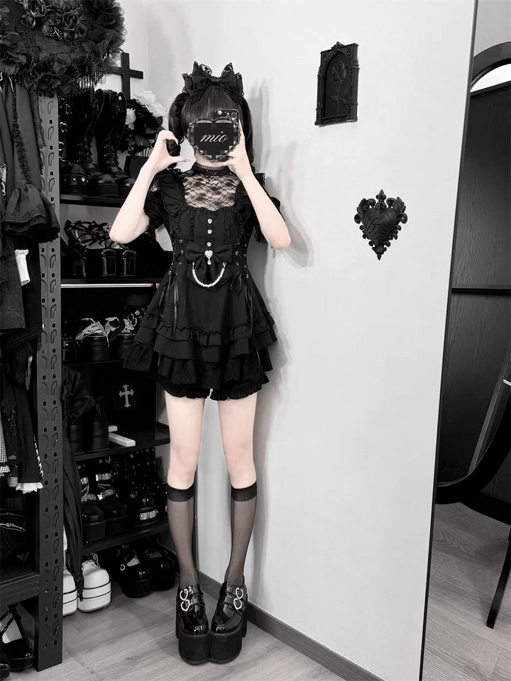 Ryousangata Dress and Shorts Set, Heart & Lace 45812:862909