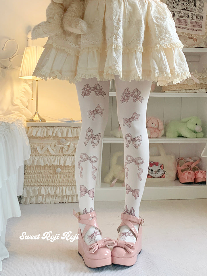 Sweet Lolita Tights Cute Velvet Bow Printed Socks Multicolor 42367:737366