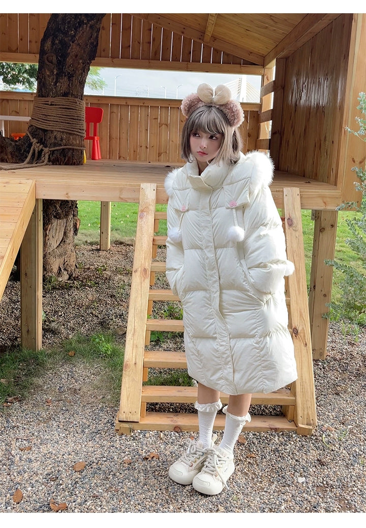 Kawaii Winter Coat Rabbit Ear Hooded Long Down Jacket 40340:665590