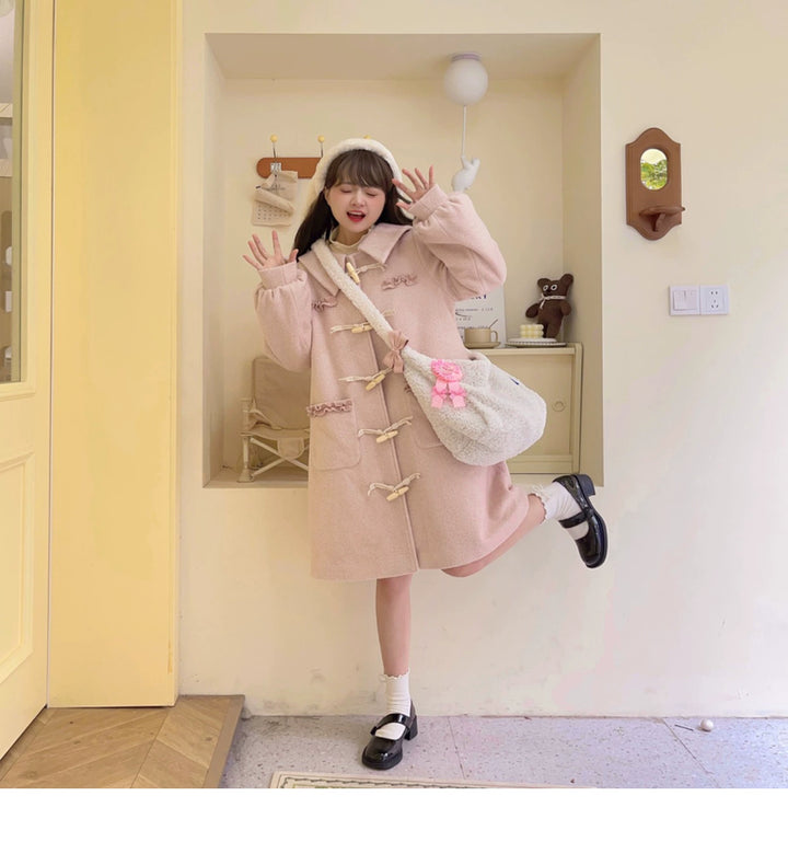 Kawaii Pink Yellow Beige Coat With Cow Horn Button 29450:347700 29450:347700