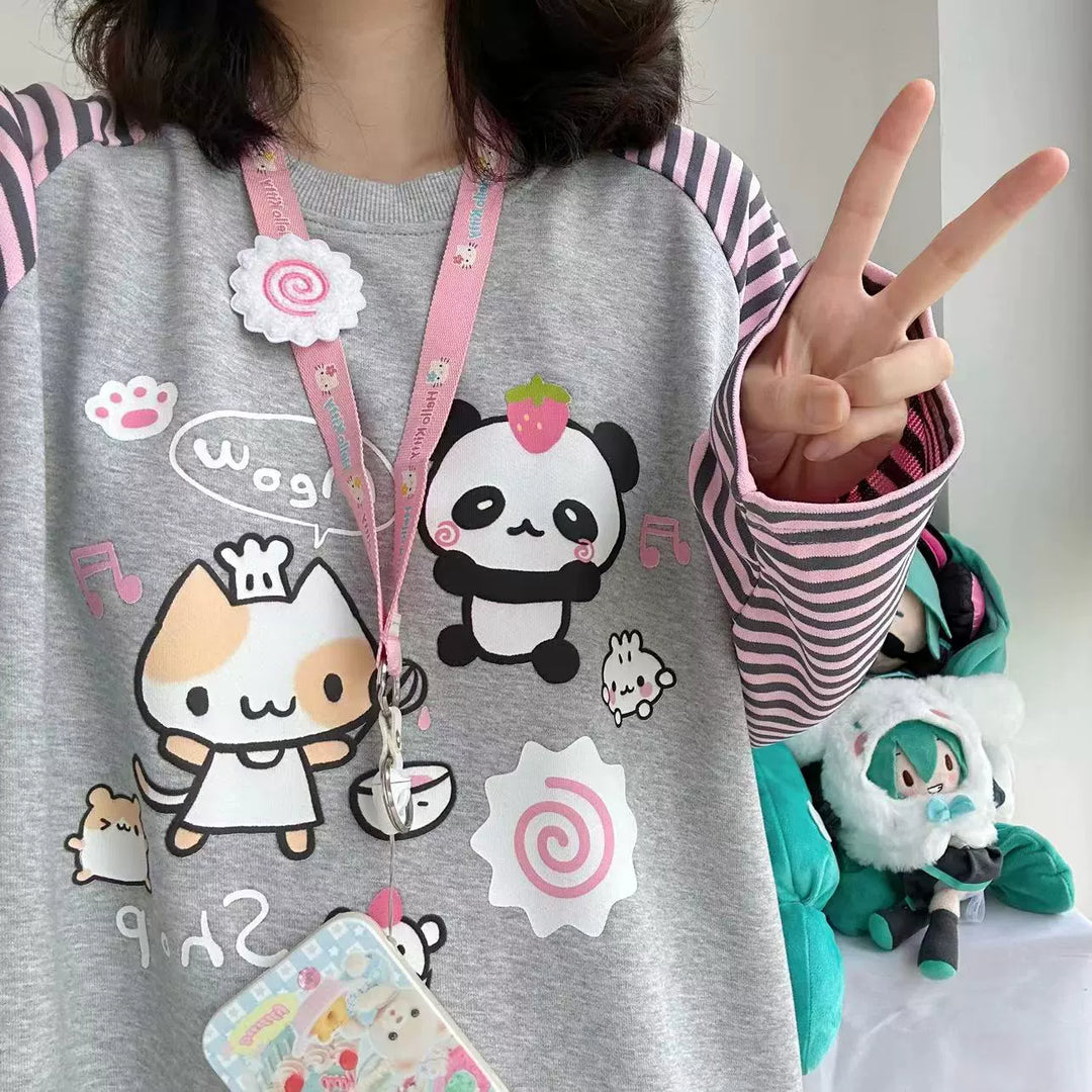 Kawaii Shirt Raglan Sleeve Striped Sweatshirt Subculture Top 39712:639160