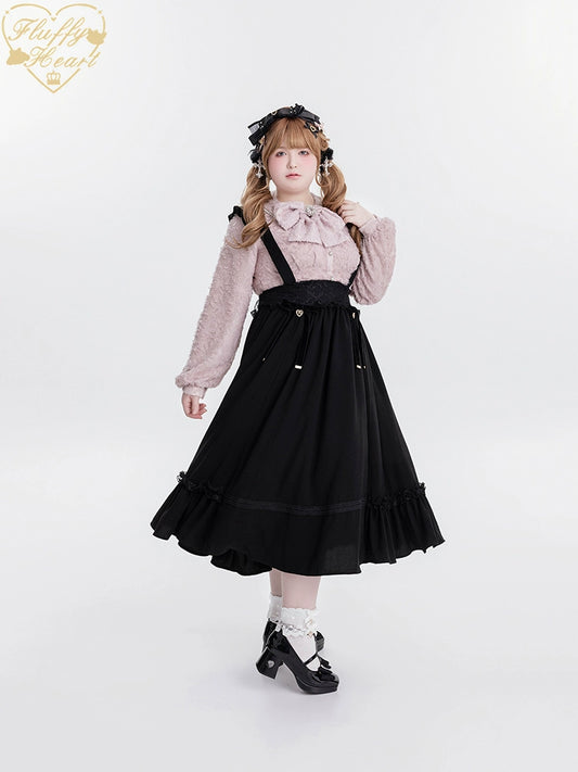 Black Jirai Kei Overall Dress Lace Ruffle Long Suspender Skirt 33758:441216