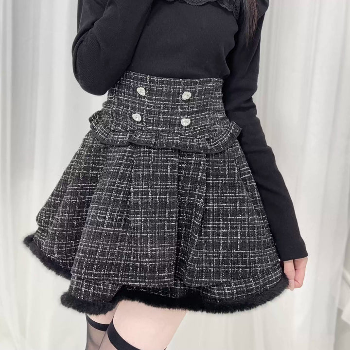 Jirai Kei Skirt Double Layer Skirt High Waist Skirt (Black / L M XL) 41566:703978