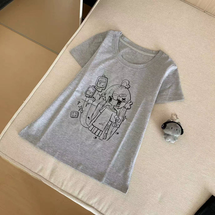 Yami Kawaii Gray T-Shirt With Anime Sick Girl Print (L M) 42898:757204